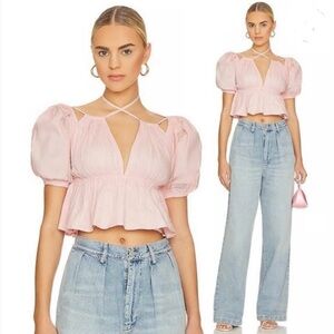 Tularosa Light Pink Puff Sleeve Blouse